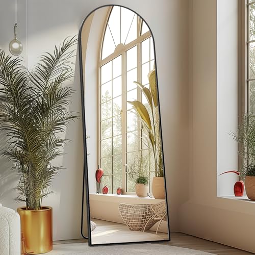 Sweetcrispy 59"x16" Arched Full Length Mirror, Full Body Mirror, Black | Aluminum Alloy Thin Frame, Floor or Standing, Suitable for Bedroom, Living Room, Cloakroom - color: Black-arched, size: 59"L x 16"W