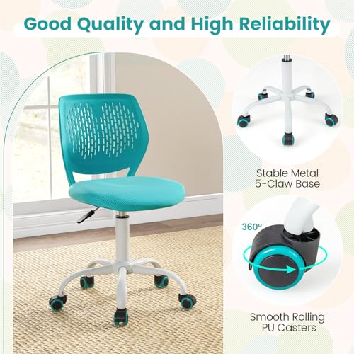 POWERSTONE Small Home Office Desk Chair, Swivel Rolling Study Computer Chair, Adjustable Height Task Chair with Armless Mid Back, Upholstered Mesh Seat,Turquoise - color: Urquoise