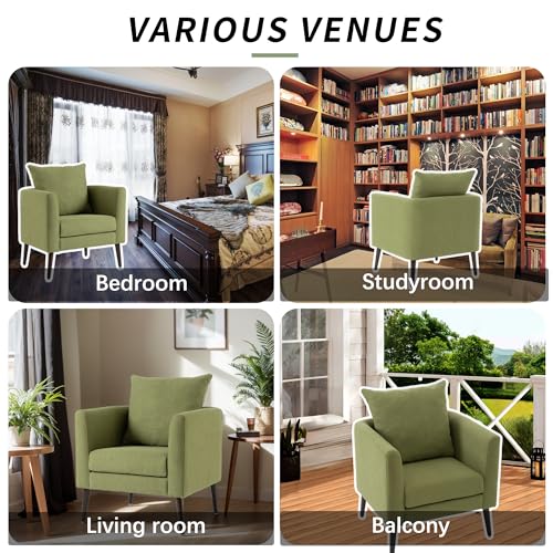 Barrel Accent Chair with Back Pillow, Large Upholstered Armchair with Solid Wood Legs Modern Reading Chairs for Living Room Bedroom - color: Barrel Olive Green, size: Set of 1