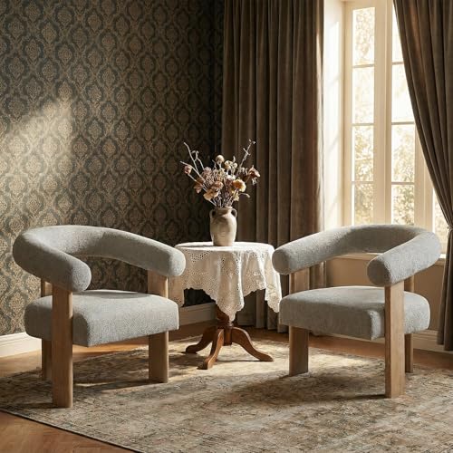 VKNOW Barrel Accent Chair, Vanity Chair with Armrests and Rubberwood Legs | Mid Century Modern Upholstered Living Room Chairs with Open Back, Chenille Fabric, for Living Room, Bedroom, Dark Gray - color: Dark Gray, size: Set of 1