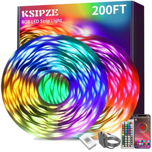 KSIPZE 200ft (2 Rolls of 100 ft) Led Strip Lights RGB Music Sync Color Changing Bluetooth Led Lights with Smart App Control Remote Led Lights for Bedroom Room Lighting Flexible Home Décor - size: 200 ft