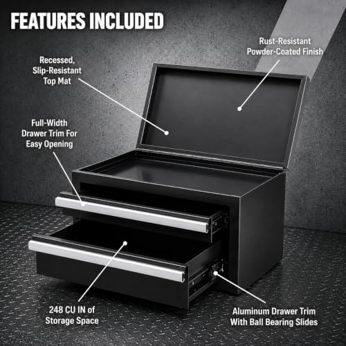 Mini 2-Drawer Steel Tool Box Black - color: Black, size: 2 Drawer