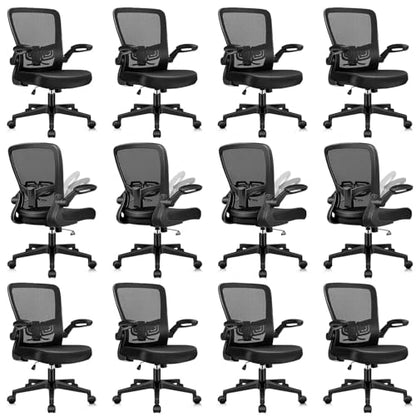 Desk Chairs with Wheels, Ergonomic Mesh Office Chair Adjustable Height and Swivel Lumbar Support Home Office Chair with Flip Up Armrests, Set of 12 - color: Black, size: 12PK