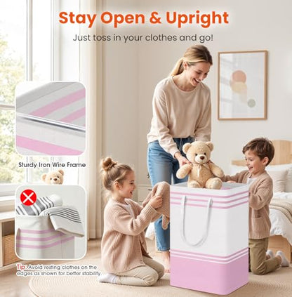 TranquilRelax 3-Pack Laundry Basket, Laundry Hamper, Pink-88L | Freestanding＆Water-Resistant Laundry Hamper, Collapsible Tall Clothes Hamper with Carry Handles for Clothes, Laundry Basket - color: Pink, size: 88L