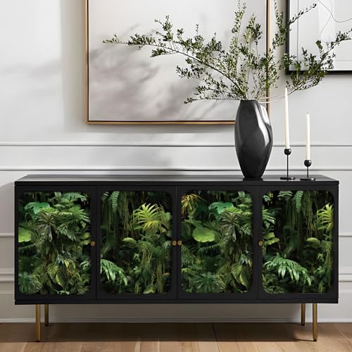 FunStick Dark Green Tropical Wallpaper Peel and Stick Jungle Leaf Wallpaper for Bedroom Bathroom Kids Room Removable Black Green Tropical Contact Paper for Wall Murals Cabinets Waterproof 17.5"x118" - size: 17.5" x 118"