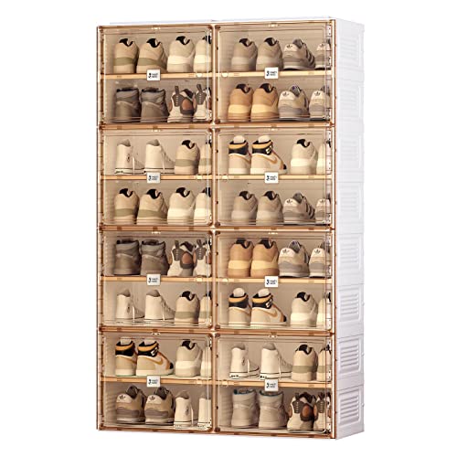 ANTBOX Portable Shoe Rack Organizer for Closet Entryway, Stackable Sneaker Storage Shoe Cabinet with Magnetic Clear Door, Large Plastic Storage containers Bins with Lids 8 Tiers 32 Pairs - size: 8 Tiers 32 Pairs