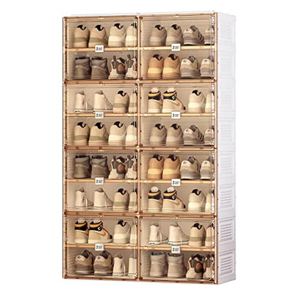 ANTBOX Portable Shoe Rack Organizer for Closet Entryway, Stackable Sneaker Storage Shoe Cabinet with Magnetic Clear Door, Large Plastic Storage containers Bins with Lids 8 Tiers 32 Pairs - size: 8 Tiers 32 Pairs