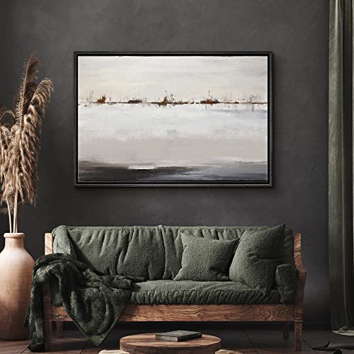 SIGNWIN Framed Canvas Print Wall Art Gray White Grunge Color Field Landscape Abstract Shapes Illustrations Modern Art Decorative Elements Colorful for Living Room, Bedroom, Office - 16"x24" Black - color: A11-02-landscape-m19, size: 24"L x 16"W