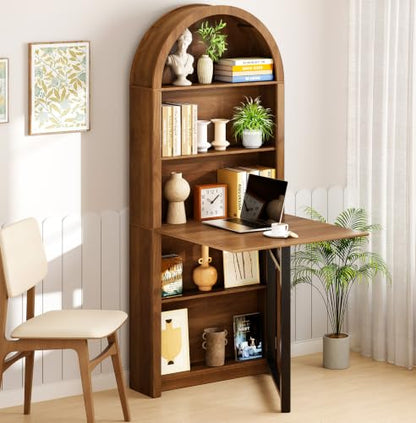 Folding Convertible Writing Table Fold-Out Murphy Desk Computer Desk | Space Saving Arched Foldable Desk Cabinet with Storage,Multi-Function folding table for Small Spaces,Home Office,Bedroom