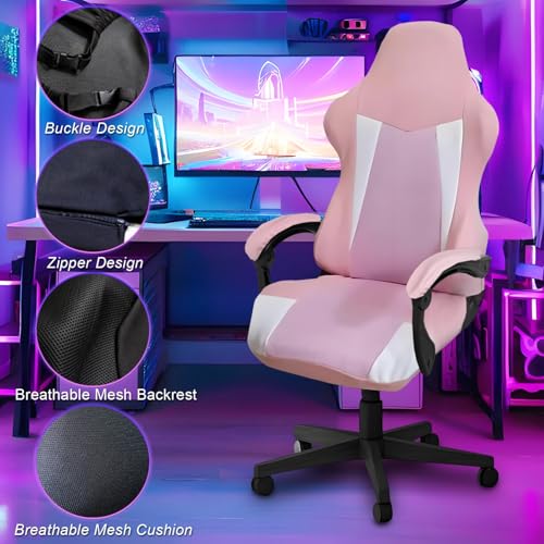 Gaming Chair Covers Only,Stretchable Fit Thick Breathable Mesh | Cat Scratch Proof,Scratch Resistant,Soft,Gaming Chair Seat Cover with 2Pcs Armrest Slipcovers(Pink-white,Style 1) - color: Pink-white, size: Style 1