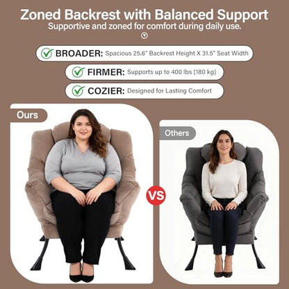 Lazy Chair with Ottoman, Velvet Reading Chair with Pillow，Black | Comfy Accent Lounge Chair with Pillow & folding Foot Stool, sturdy metal frame for bedroom, dorm or apartment, Living Room - color: Pure Khaki