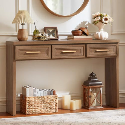 RWYHG 47" Entryway Table with 3 Drawers, Wood Console Table, Light Walnut | Layered Drawer Front Design , Open Bottom Storage, Farmhouse Behind Couch Table, Entry Table for Living Room Hallway& Foyer - color: Light Walnut