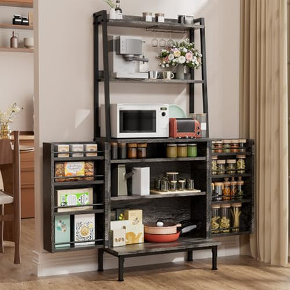 58” Pantry Cabinets with Microwave Shelves, Freestanding Kitchen Storage Cabinet with Adjustable Shelves, Buffet Cupboards for Kitchen, Dining Room, Living Room Use, Dark Gray Oak - color: B-58" Dark Grey