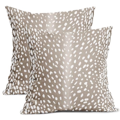Antelope Pillow Covers 20X20 Inch Beige Deer Animal Print Decorative Square Fawn Pillow Cases Modern Neutral Faux Cotton Linen Throw Pillows Set of 2 Home Decor for Sofa Couch Bedroom Outdoor - color: Beige, size: 20" x 20" (Pack of 2)
