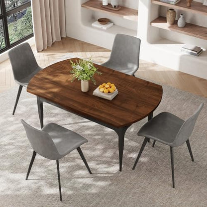 HIPIHOM 55‑Inch Extendable Dining Table Set with 4 Upholstered Chairs and Metal Frame for Dining Room - color: Walnut/Grey-c