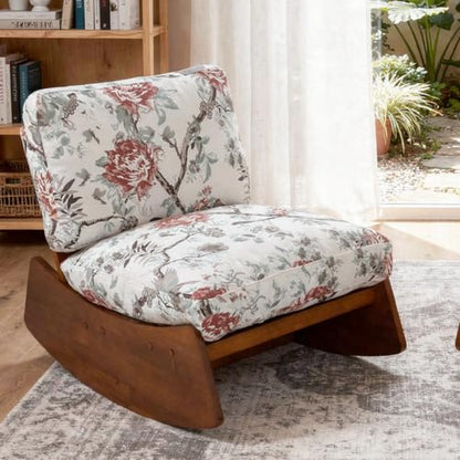 Armless Rocking chair, Upholstered Glider Lounge Chair, Plants Floral | Comyf Chenill, Curved Solid Wood Base, for Living Room, Bedroom - color: Plants Floral