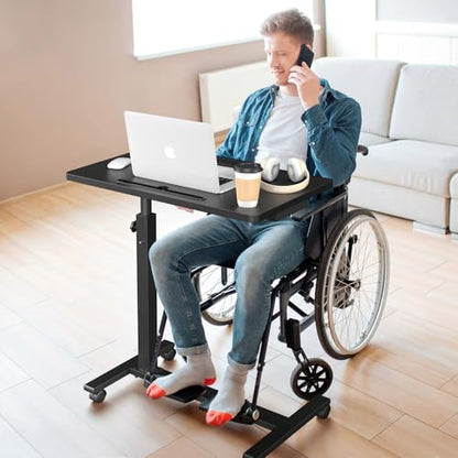 Eocnrhe Adjustable Overbed Bedside Table, Hospital Bed Table with Wheels, Portable Rolling Desk, Mobile Small Standing Desk, Rolling Laptop Stand, Computer Cart - size: 23.62inch