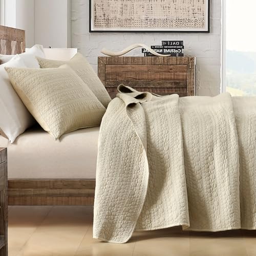 HORIMOTE HOME Quilt Set Queen Size Brich Beige, Classic Geometric Spots Stitched Pattern, Pre-Washed Microfiber Chic Rustic Look, Ultra Soft Lightweight Quilted Bedspread for All Season, 3 Pieces - color: Brich Beige, size: Full/Queen