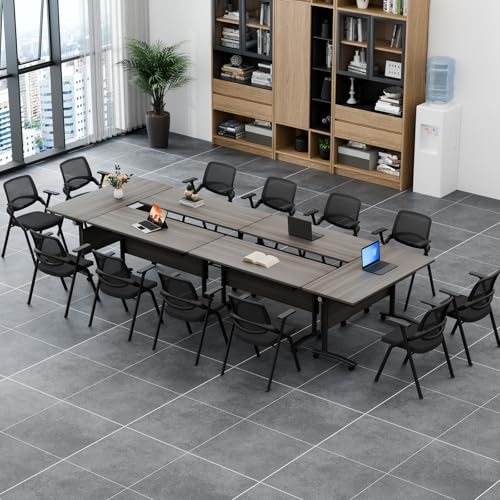 Folding Conference Table with Wheels, Flip Top Folding Conference Room Table for 2-12 Person, Mobile Training & Meeting Room Table, Modular Nesting Office Boardroom Desk with Lockable Casters - color: Elm, size: 47.2in