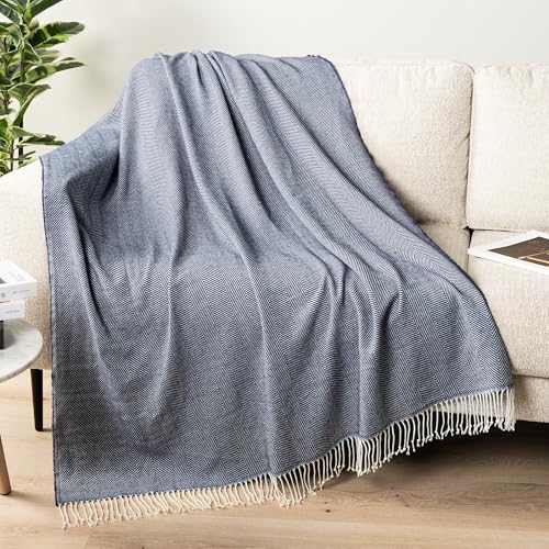 PAVILIA Navy Blue Herringbone Throw Blanket for Couch Bed, 50x60 | Decorative Outdoor Throw, Faux Cashmere Knitted Blanket, Lightweight Accent Soft Knit, For Sofa Chair Living Room Bedroom - color: Herringbone - Navy Blue, size: 50 X 60 Inches - Throw