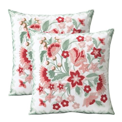 Set of 2 Embroidered Decorative Throw Pillow Covers Couch Square Pillowcases Cushion for Bedroom Sofa Farmhouse Decor 18x18 Inch (Angel Flower) - color: Angel Flower