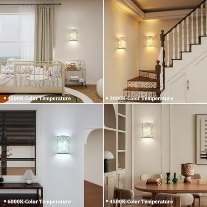 Shenmoyl Adhesive Battery Operated Wall Sconce Set of 2, 5000 mAh Battery Rechargeable Bulb with 12 RGB Colors, Stick on Wall Sconce No Drill Wall Lights, Pattern - color: Semicircle Leaf