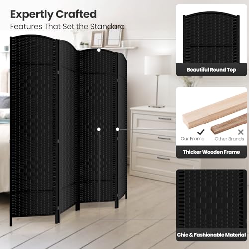 4 Panel Folding Room Divider,Woven Privacy Screen,Black | Solid wood frame, handcrafted diamond pattern, 6FT tall, extends to 63 inches wide, no assembly required - color: Black, size: 4-Panel