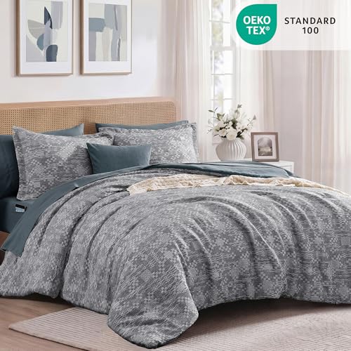 MaiRêve King Size Comforter Set Crinkle Textured Navy Bedding Set 7 Pieces | Farmhouse All Season Bed in a Bag with Comforter, Sheets, Pillowcases & Shams - color: Navy, size: King