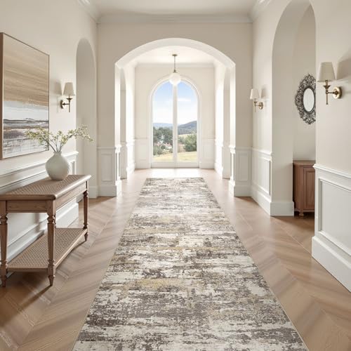 3x12 Runner Rug, Abstract Washable Hallway Rugs, Gold Brown | Modern Non-Slip Stain Resistant Soft Low Pile Carpet for Kitchen, Entryway, Bedroom, Bathroom Home Decor - color: Gold Brown, size: 3' x 12'(Runner)