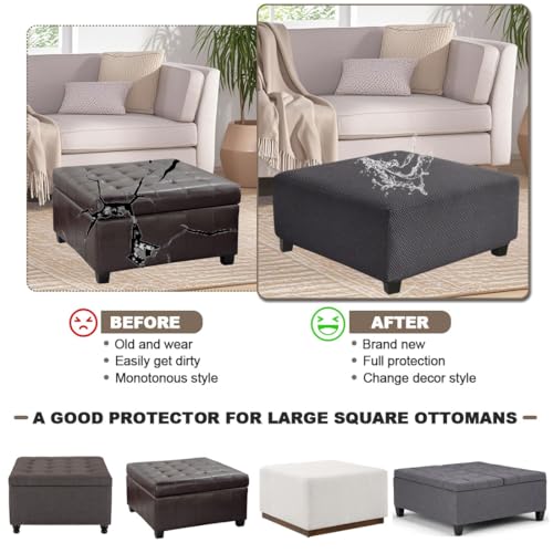 Levoberg Waterproof Square Ottoman Cover Large Square Folding Storage Ottoman Bench Slipcovers Footrest Stool Covers Oversized Ottoman Coffee Table Covers Cube with Elastic Bottom L Dark Gray - color: Dark Gray, size: Square-L