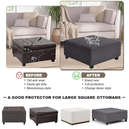 Levoberg Waterproof Square Ottoman Cover Large Square Folding Storage Ottoman Bench Slipcovers Footrest Stool Covers Oversized Ottoman Coffee Table Covers Cube with Elastic Bottom S Dark Gray - color: Dark Gray, size: Square-S