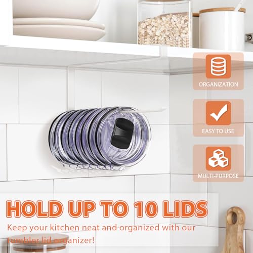 Tumbler Lid Organizer, Versatile Tumbler Lid Storage Holds 10 Lids, White | Space Saving Cup Lid Organizers Inside Cabinet Tumbler Lid Hook for Kitchen Organizer and Storage, Paper Towel Rack Hanger - color: White, size: 1 Pack