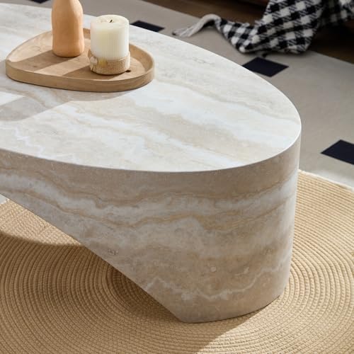 43.31" Oval Faux Marble Coffee Table (43.31" x 24"×12.6“) | Center Table, Concrete Coffee Table, Traverstine Accent Table, Living Room Furniture, Mars Pattern, No Need Assembly - color: Mars,43.31" X 24"