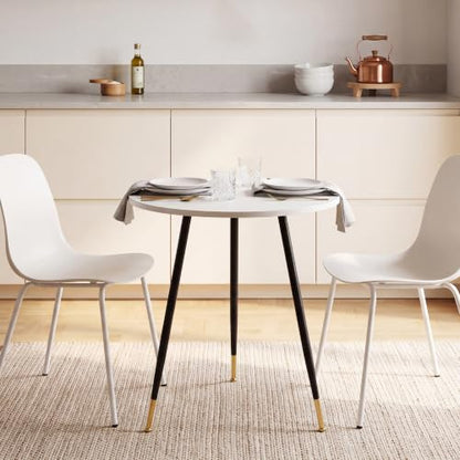 Round Dining Table, 23.6" Kitchen Dining Table with Thickened Tabletop and Metal Pedestal,Mid Century Modern Bistro Table for Dining Room,Small Places, Living Room,Cafe (White) - color: White