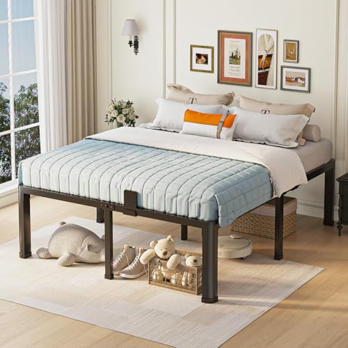 18 inch Full Size Bed Frame with Round Corner Legs Mattress Slide Stopper,3500 lbs Heavy Duty Metal Platform,Steel Slat Support,No Box Spring Needed,Easy Assembly,Noise Free - size: Full, style: 18 inch