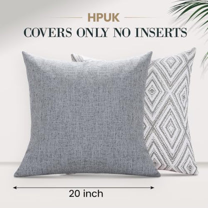 HPUK Throw Pillow Covers 20x20, Set of 4, Grey Textured Couch Pillow Covers | Polyester fabric, patterned and solid designs, hidden zippers, machine washable, for sofas and beds, inserts not included - color: Grey, size: 20" x 20" (Pack of 4)