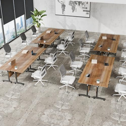 Folding Conference Table with Wheels, Flip Top Folding Conference Room Table for 2-12 Person, Mobile Training & Meeting Room Table, Modular Nesting Office Boardroom Desk with Lockable Casters - color: Light Walnut, size: 47.2in