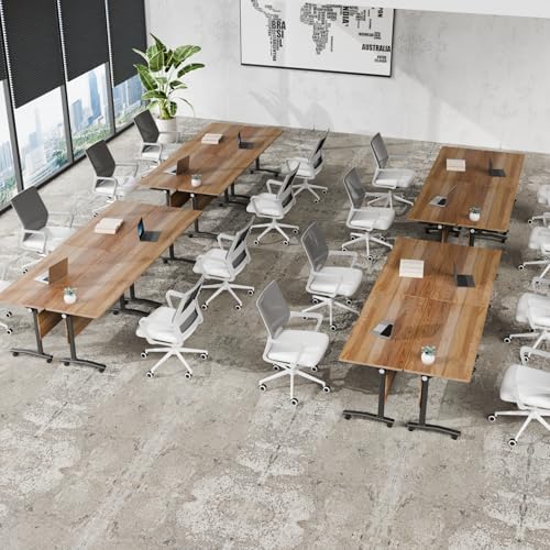 Folding Conference Table with Wheels, Flip Top Folding Conference Room Table for 2-12 Person, Mobile Training & Meeting Room Table, Modular Nesting Office Boardroom Desk with Lockable Casters - color: Light Walnut, size: 71in