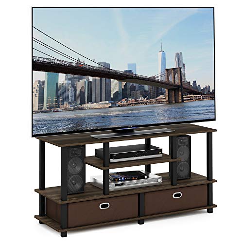 Furinno JAYA Large Stand for up to 50-Inch TV, Columbia Walnut/Black/Dark Brown | Entertainment Center with Open Shelf, TV Console for TV up to 55 Inch with 2 Storage Bins, for Living Room, Bedroom - color: Columbia Walnut/Black/Dark Brown, size: For 55"