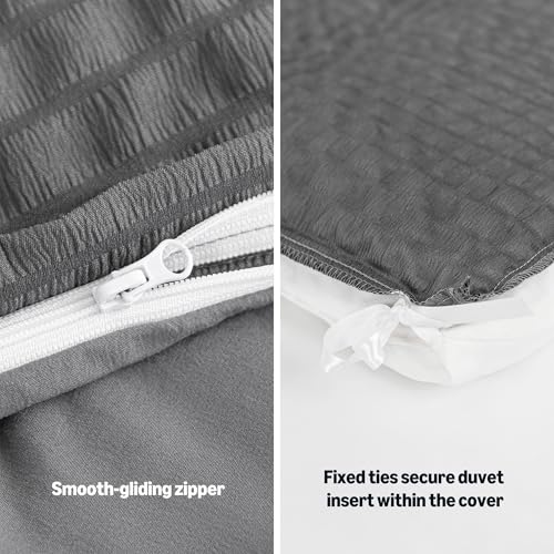 Amazon Basics Duvet Cover Set with Jacquard Geometric Pattern, 2-Piece with 1 Duvet Cover and 1 Pillow Sham, Comforter Not Included, Twin, Dark Gray - color: Dark Gray, size: Twin