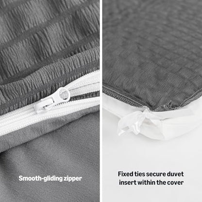 Amazon Basics Duvet Cover Set with Jacquard Geometric Pattern, 2-Piece with 1 Duvet Cover and 1 Pillow Sham, Comforter Not Included, Twin, Dark Gray - color: Dark Gray, size: Twin