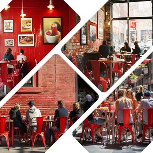 Metal Chairs Set of 2 Salsa Red Color | Dining Chairs Modern Stackable Tolix Chair for Kitchen Bistro Restaurant Dining Room Cafe Outdoor - color: Salsa Red