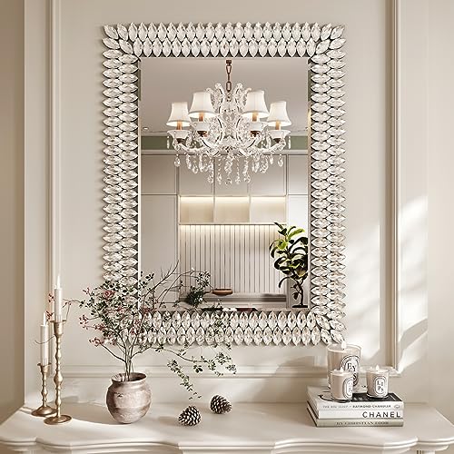 Kelly Miller 30"x40" Jeweled Luxury Rectangle Decorative Wall Mirror | Elegant diamond beveled vanity mirror. Perfect large wall mirror for living room, bathroom, entryway. - size: 40"L x 30"W