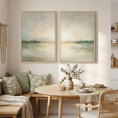 mxart Framed Sage Green Abstract Wall Art for Living Room, Large Set of 2 Abstract Landscape Canvas Artwork for Walls, Minimalist Painting Print for Bedroom Dining Room Office Hallway Wall Decor, 24x36 Inch - color: Green Neutral, size: 24" W x 36" H x 2P