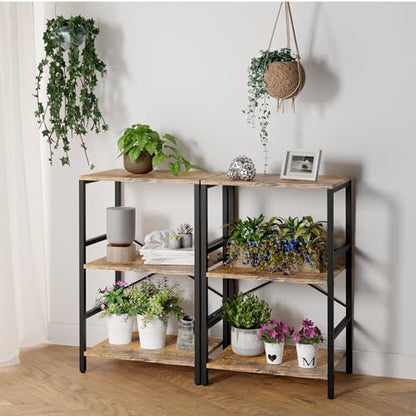 Whitmor 3 Tier Bookshelf - Small Book Shelf Industrial Bookcase, Metal Book Case Book Storage Organizer for CD/Movie/Book, Bookshelves for Bedroom Office Living Room Berry Brown