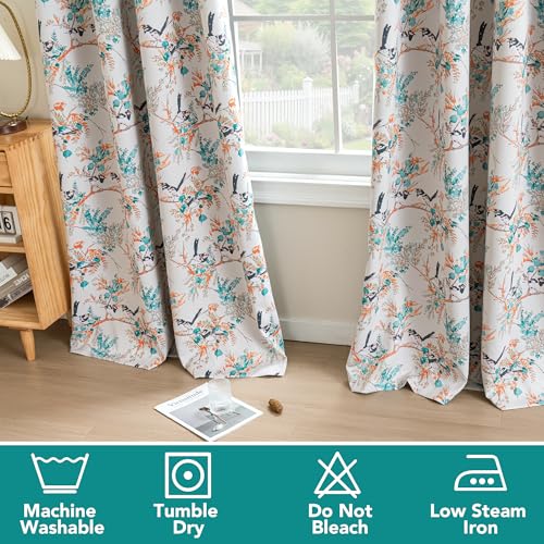 H.VERSAILTEX 꽃무늬 100% 암막 커튼 길이 160cm(63인치) 2패널 벌새 프린트 패턴 룸 다크닝 단열 커튼 침실 그로밋 창문 트리트먼트 드레이프, 틸/블랙 - color: 벌새-청록색/블랙, size: 52"W x 63"L (Pack of 2)