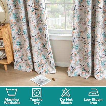 H.VERSAILTEX 100% 암막 꽃무늬 빈티지 커튼 243.8cm(96인치) 길이 2패널 프린트 패턴 암막 그로밋 단열 커튼 거실 침실 드레이프용, 틸/블랙 - color: 벌새-청록색/블랙, size: 52"W x 96"L (Pack of 2)