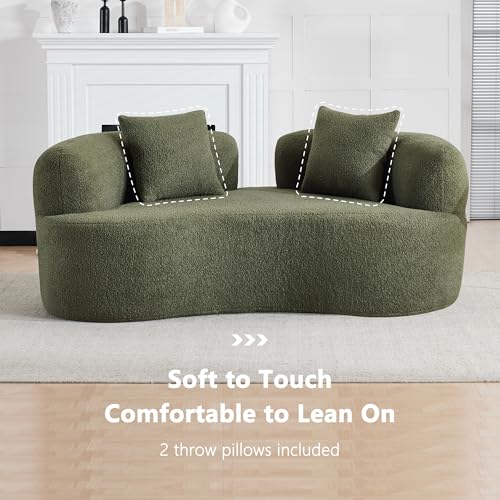 66.93 Inch Curved Loveseat Sofa with High - Density Foam Cushion, Full Compression Modular 2-Seater Couch, No Assembly Required, for Small Spaces & Living Room, Olive Green - color: Olive Green, size: 66.93 inches Mini Version