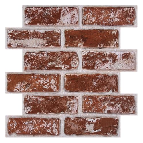 3D Faux Brick Wall Panels Peel and Stick, 10 Pcs of 12"X12", Small Size Thin PVC Fake Brick Adhesive Wall Covering Backsplash Kitchen Living Room, Paintable, Vintage Red - color: Vintage Red-3