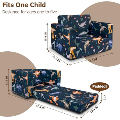 Kids Couch, 2-in-1 Kids Fold Out Couch | Convertible Sofa to Lounger for Girls and Boys, Soft Toddler Chairs Comfy 1-3 Years Old, Dinosaur - color: Dinosaur